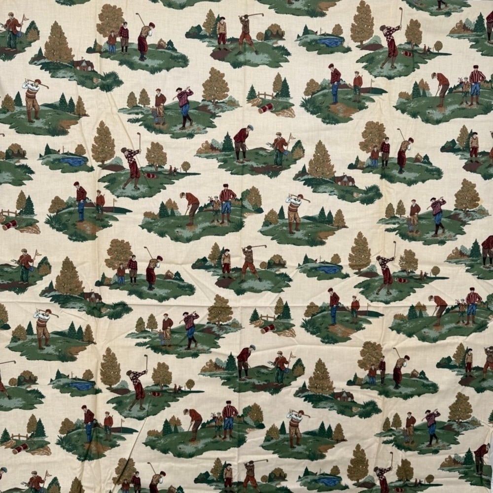 Vtg Cranston Print Works VIP Screen Print Golf Fabric 1.5 Yd Novelty Preppy